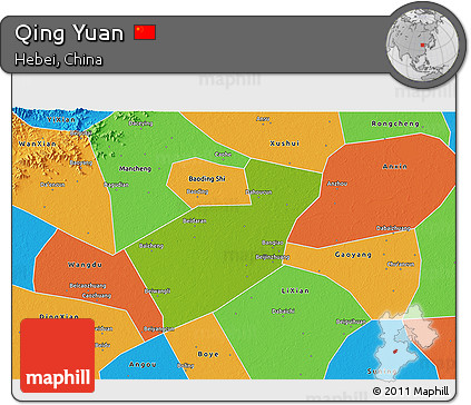 Physical 3D Map of Qing Yuan, political outside