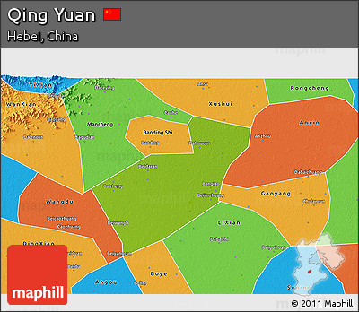 Physical 3D Map of Qing Yuan, political outside