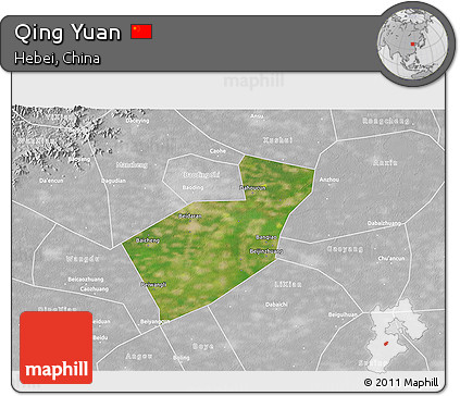 Satellite 3D Map of Qing Yuan, lighten, desaturated