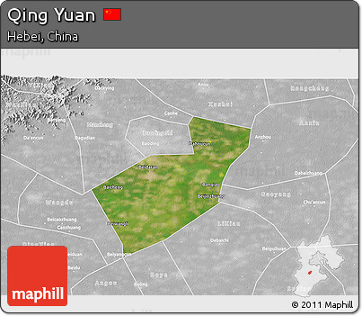 Satellite 3D Map of Qing Yuan, lighten, desaturated