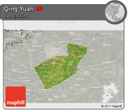Satellite 3D Map of Qing Yuan, lighten, semi-desaturated