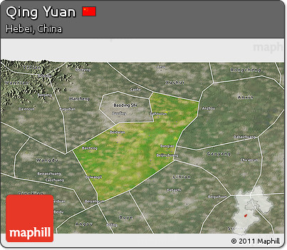 Satellite 3D Map of Qing Yuan, semi-desaturated