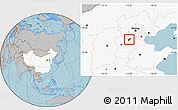 Gray Location Map of Qing Yuan, highlighted country, hill shading