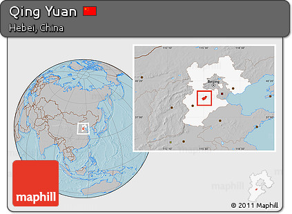 Gray Location Map of Qing Yuan, highlighted parent region, hill shading