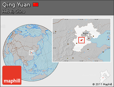 Gray Location Map of Qing Yuan, highlighted parent region, hill shading