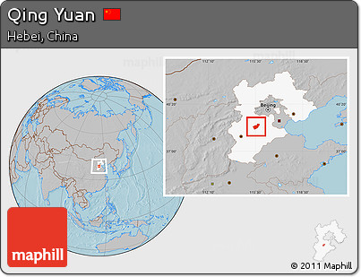 Gray Location Map of Qing Yuan, highlighted parent region, hill shading