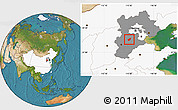 Satellite Location Map of Qing Yuan, highlighted country, highlighted parent region