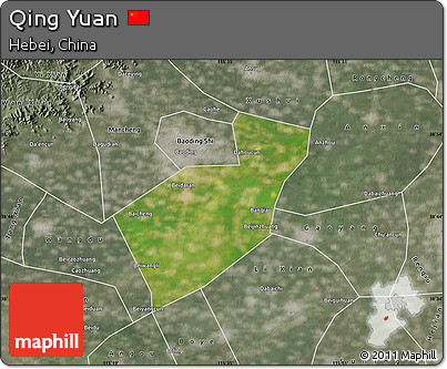 Satellite Map of Qing Yuan, semi-desaturated