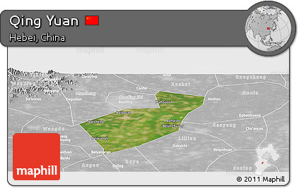Satellite Panoramic Map of Qing Yuan, lighten, desaturated