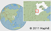 Savanna Style Location Map of Shijiazhuang Shi, highlighted parent region, hill shading