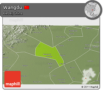 Physical 3D Map of Wangdu, semi-desaturated