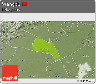Physical 3D Map of Wangdu, semi-desaturated