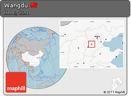 Gray Location Map of Wangdu, highlighted country, hill shading