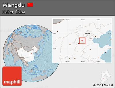 Gray Location Map of Wangdu, highlighted country, hill shading