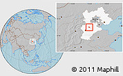 Gray Location Map of Wangdu, highlighted parent region, hill shading