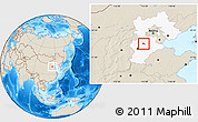 Shaded Relief Location Map of Wangdu, highlighted parent region