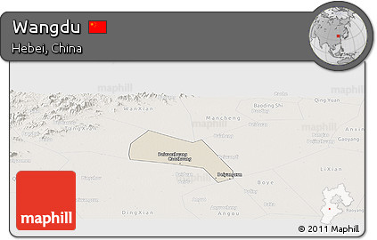 Shaded Relief Panoramic Map of Wangdu, lighten