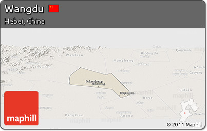 Shaded Relief Panoramic Map of Wangdu, lighten
