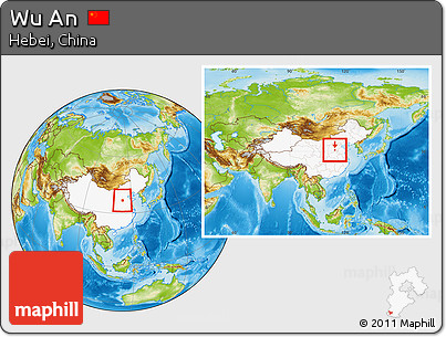 Physical Location Map of Wu An, highlighted country, within the entire country