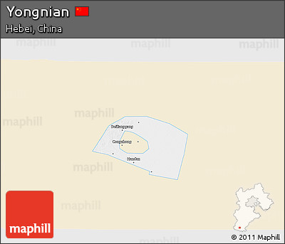 Classic Style 3D Map of Yongnian, single color outside