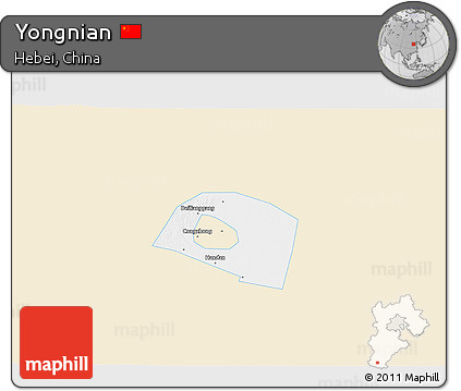 Classic Style 3D Map of Yongnian, single color outside