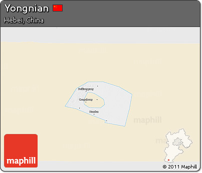 Classic Style 3D Map of Yongnian, single color outside
