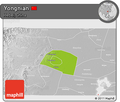 Physical 3D Map of Yongnian, lighten, desaturated