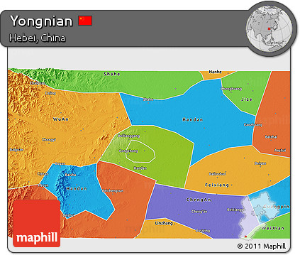Physical 3D Map of Yongnian, political outside