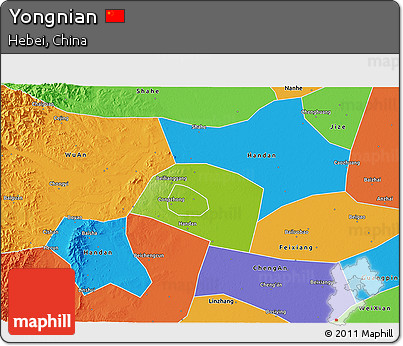 Physical 3D Map of Yongnian, political outside