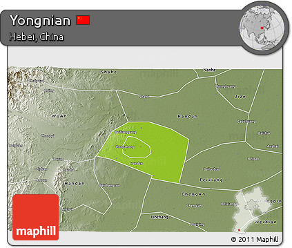 Physical 3D Map of Yongnian, semi-desaturated