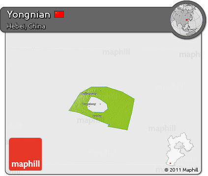 Physical 3D Map of Yongnian, single color outside