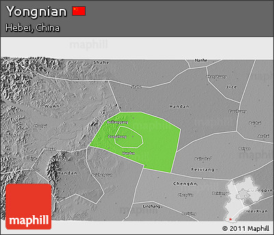Political 3D Map of Yongnian, desaturated