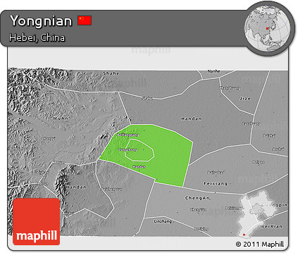 Political 3D Map of Yongnian, desaturated