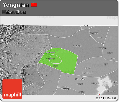 Political 3D Map of Yongnian, desaturated