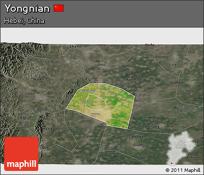 Satellite 3D Map of Yongnian, darken, semi-desaturated