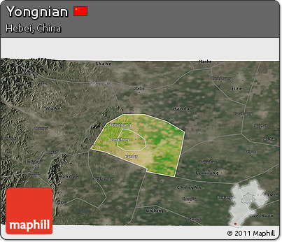 Satellite 3D Map of Yongnian, darken, semi-desaturated