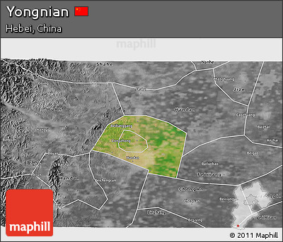 Satellite 3D Map of Yongnian, desaturated