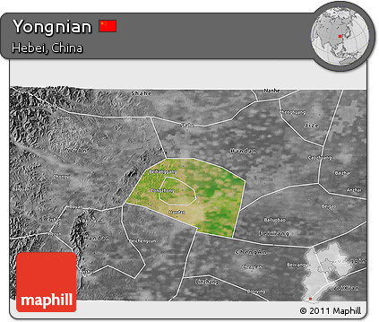 Satellite 3D Map of Yongnian, desaturated