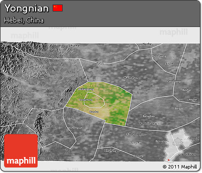 Satellite 3D Map of Yongnian, desaturated