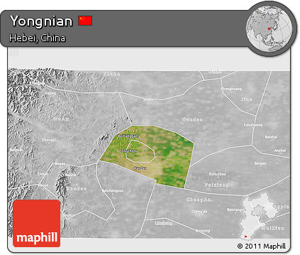 Satellite 3D Map of Yongnian, lighten, desaturated