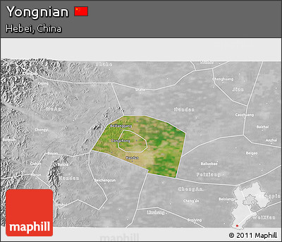 Satellite 3D Map of Yongnian, lighten, desaturated