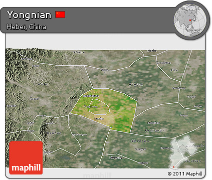 Satellite 3D Map of Yongnian, semi-desaturated