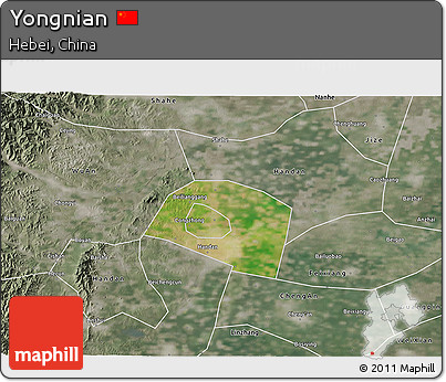 Satellite 3D Map of Yongnian, semi-desaturated