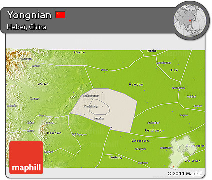 Shaded Relief 3D Map of Yongnian, physical outside