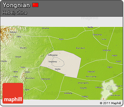 Shaded Relief 3D Map of Yongnian, physical outside