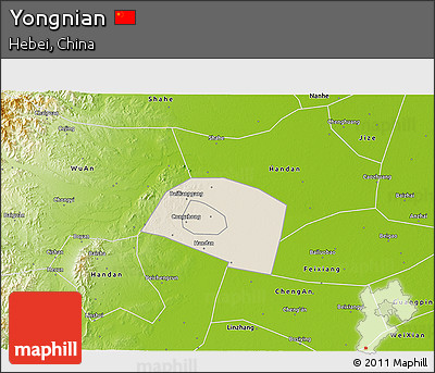 Shaded Relief 3D Map of Yongnian, physical outside