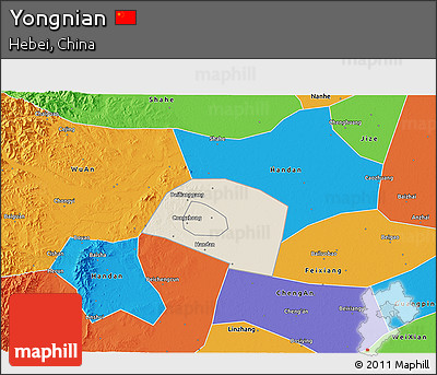 Shaded Relief 3D Map of Yongnian, political outside
