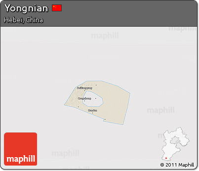 Shaded Relief 3D Map of Yongnian, single color outside