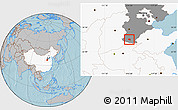 Gray Location Map of Yongnian, highlighted country, highlighted parent region, hill shading