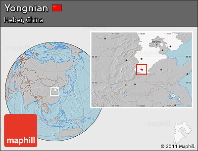 Gray Location Map of Yongnian, highlighted parent region, hill shading